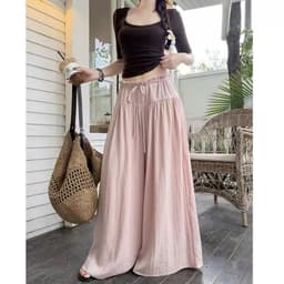 Quần đũi linen giả váy ống rộng 17Dec-818, quần đũi tơ ống rộng giả váy thiết kế bèo nhún 2 lớp 8