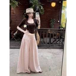 Quần đũi linen giả váy ống rộng 17Dec-818, quần đũi tơ ống rộng giả váy thiết kế bèo nhún 2 lớp 6