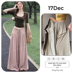 Quần đũi linen giả váy ống rộng 17Dec-818, quần đũi tơ ống rộng giả váy thiết kế bèo nhún 2 lớp 2