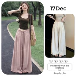 Quần đũi linen giả váy ống rộng 17Dec-818, quần đũi tơ ống rộng giả váy thiết kế bèo nhún 2 lớp 1