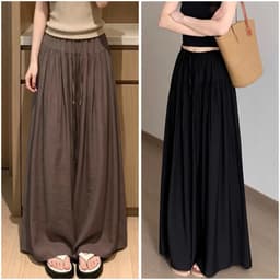 Quần đũi linen giả váy ống rộng 17Dec-818, quần đũi tơ ống rộng giả váy thiết kế bèo nhún 2 lớp 7
