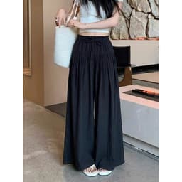Quần đũi linen giả váy ống rộng 17Dec-818, quần đũi tơ ống rộng giả váy thiết kế bèo nhún 2 lớp 3