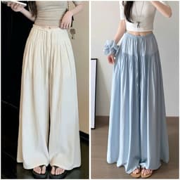 Quần đũi linen giả váy ống rộng 17Dec-818, quần đũi tơ ống rộng giả váy thiết kế bèo nhún 2 lớp 5