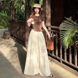 Quần đũi linen giả váy ống rộng 17Dec-818, quần đũi tơ ống rộng giả váy thiết kế bèo nhún 2 lớp 9