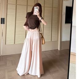 Quần đũi linen giả váy ống rộng 17Dec-818, quần đũi tơ ống rộng giả váy thiết kế bèo nhún 2 lớp 4