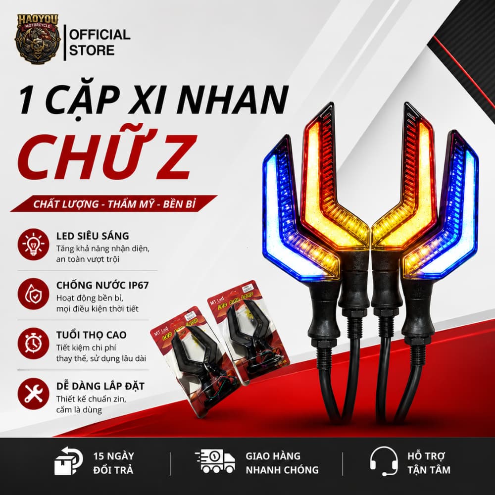 Xi Nhan Chữ Z LED 12-48V, Chạy Hiệu Ứng AUDI, xi nhan xe máy, xe điện siêu sáng giá 1 đôi