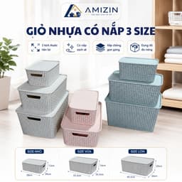 Giỏ Nhựa Có Nắp 3 Size Việt Nhật, Giỏ Đựng Đồ Đa Năng Tiết Kiệm Không Gian(MS: 3386/3387/3388) 1