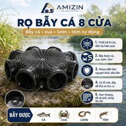 Rọ Bẫy Lươn, Tôm, Cá 8 Cửa hàng loại 1 Nhựa PP Thái Lan - Bẫy Tôm, Cua, Cá, Lươn, Trạch + Tặng Mồi và hộp AMIZIN 1