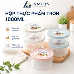 Hộp nhựa đựng thực phẩm nhựa Việt Nhật size vừa xinh 1000ml, Hộp Tròn 6528-1nắp dẻo đựng đồ ăn AMIZIN 1