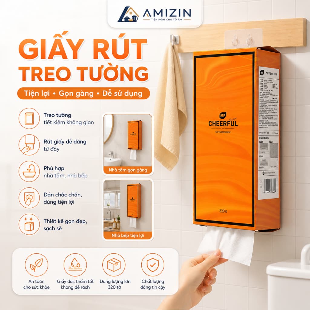 4472 Giấy rút treo tường 1280 tờ Cheeful tiện lợi, nội địa trung cao cấp 4 lớp