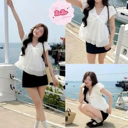 Áo Babydoll Thô Boi Phối Tơ Tay Bồng Cổ Tim Dáng Bí Ngô Phong Cách Tiểu Thư Ro119 1