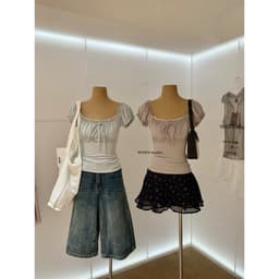 [SẴN] 𝑻𝒉𝒆𝑴𝒂𝒚 x 𝐖𝐆𝐖𝐄/ Áo Kiểu Nữ Tay Phồng Cổ Vuông Viền Ren WG.WE 10091, Áo Thun Kiểu Pháp Form Ôm Tôn Dáng 2