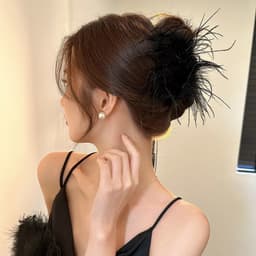 Kẹp Tóc Lông Vũ Đen Cao Cấp Phong Cách Pháp - Phụ Kiện Tóc Nữ Thanh Lịch, Kẹp Tóc Dự Tiệc, Chụp Ảnh, Biểu Diễn 1