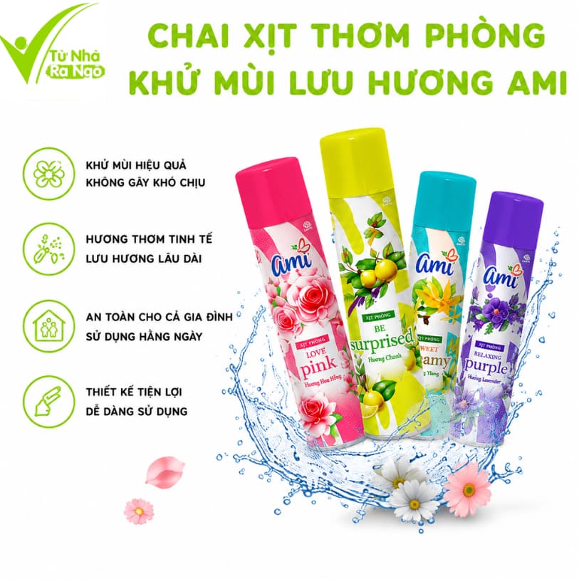 Chai Xịt Phòng Khử Mùi Ami 280ml Lưu Hương Dài Lâu GD349 - Xịt Phòng Thơm Mát Khử Mùi Nhanh Chóng