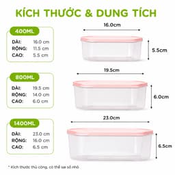 Bộ Hộp Thực Phẩm Chữ Nhật Để Đồ Ăn Tủ Lạnh Hokori 6533 GD292 - Bộ Hộp Nhựa Đựng Thực Phẩm Nắp Cao Su 6