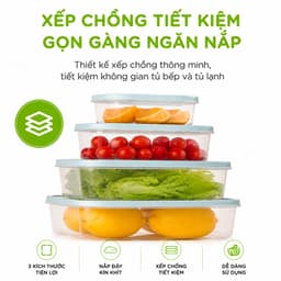 Bộ Hộp Thực Phẩm Chữ Nhật Để Đồ Ăn Tủ Lạnh Hokori 6533 GD292 - Bộ Hộp Nhựa Đựng Thực Phẩm Nắp Cao Su 5