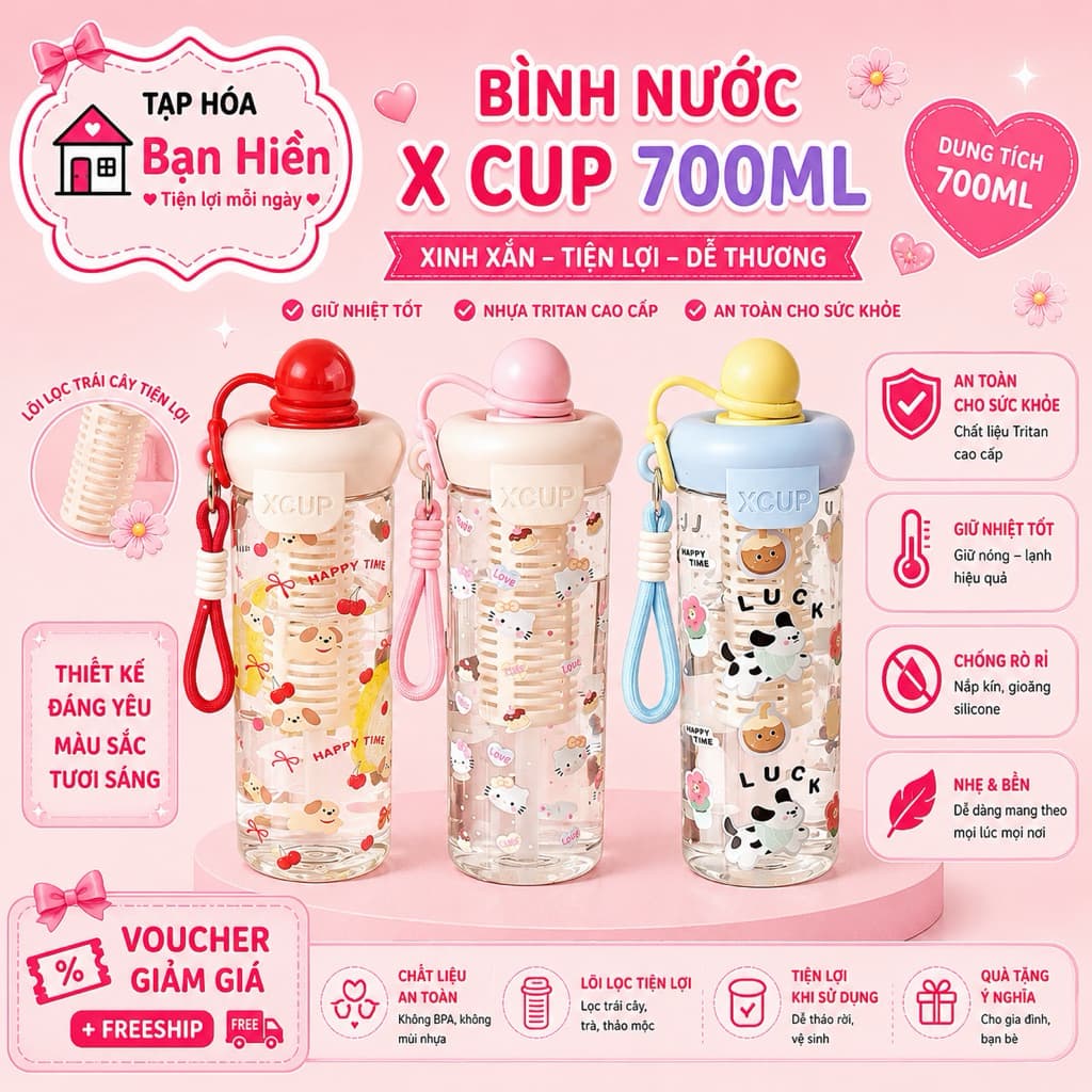 Bình xcup 700ml siêu xinh tiện lơi mọi lúc mọi nơi