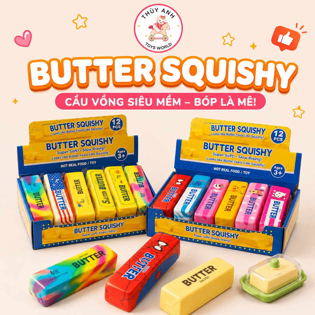 Hot trend Butter Squishy Cầu Vồng Siêu Mềm – Đồ Chơi Bóp Giảm Stress Cực Đã Tay Cho Bé & Người Lớn