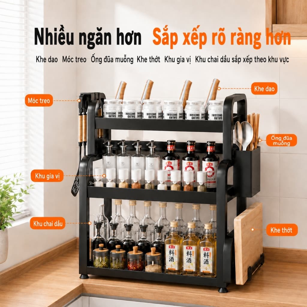 Kệ Để Gia Vị Nhà Bếp Đa Năng, Kệ Đựng Chai Lọ Gia Vị Gọn Gàng Tiết Kiệm Diện Tích Đồ Dùng Nhà Bếp