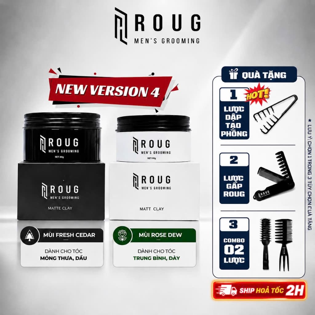 [TPHCM] Sáp vuốt tóc Roug Matt Clay 90gr màu trắng , matte clay màu đen giữ nếp Roug Men's Grooming