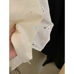DÂU TÂY Áo Thô Boi WG.WE 8974 Áo Kiểu Nữ Voan Tơ Thêu Hoa Nhí WO WE, Áo Thun Ren Cộc Tay Thắt Nơ Dây Rút Tiểu Thư 5