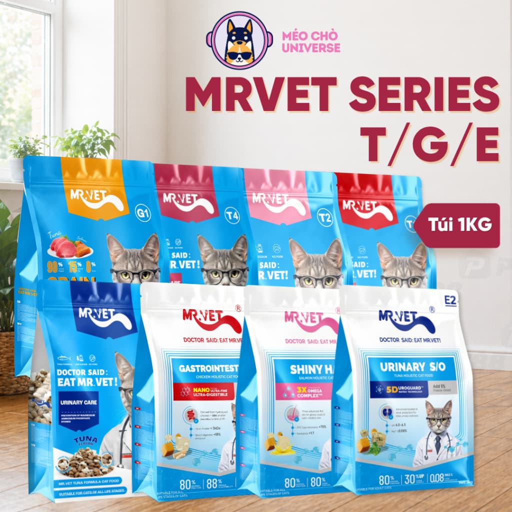 Hạt cho mèo MRVET T/G/E - Hỗ trợ tiết niệu, Bổ sung Omega-3, Mượt lông, Dễ tiêu hoá-Méo Chò Uni