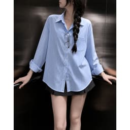 [Có Bigsize 45-85kg] Áo Sơ Mi Nữ Limo Form Rộng Tay Dài Vải Đũi Linen Sọc Dọc Có Túi Dễ Phối MS413 4