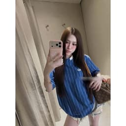 DÂU TÂY ( CÓ SẴN ) Áo Thun Blockecore Nữ Sọc Kẻ Số 7 Phong Cách Thể Thao Áo Phông Oversize Tay Lỡ Unisex Giấu Quần 4