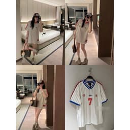 DÂU TÂY ( CÓ SẴN ) Áo Thun Blockecore Nữ Sọc Kẻ Số 7 Phong Cách Thể Thao Áo Phông Oversize Tay Lỡ Unisex Giấu Quần 1