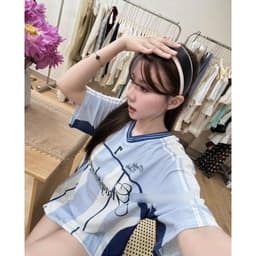 DÂU TÂY ( CÓ SẴN ) Áo Thun Blockecore Nữ Sọc Kẻ Số 7 Phong Cách Thể Thao Áo Phông Oversize Tay Lỡ Unisex Giấu Quần 6