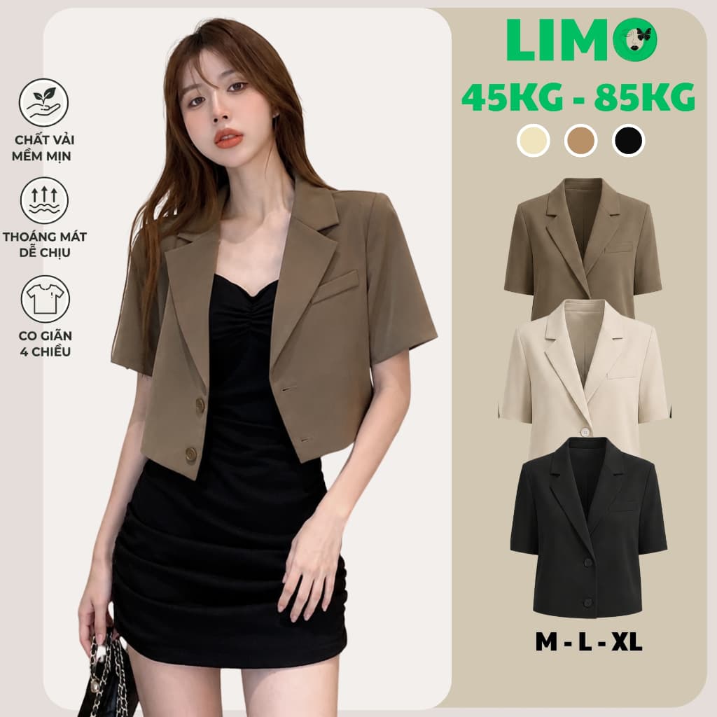 Áo Vest Croptop Nữ LIMO MS8001 Blazer Tay Ngắn Form Lửng Phối Túi Thời Trang Dễ Phối Đồ Công Sở