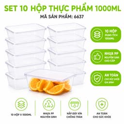 Set 10 Hộp Đựng Thực Phẩm 6637 Việt Nhật Có Nắp Đậy Kín GD343 - Hộp Thực Phẩm Trong Suốt Có Nắp Kín 9
