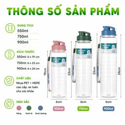 Bình Nước Caro Việt Nhật 550ml 750ml 900ml GD344 - Bình Nước Thể Thao Caro Có Quai Đeo Chắc Chắn 6