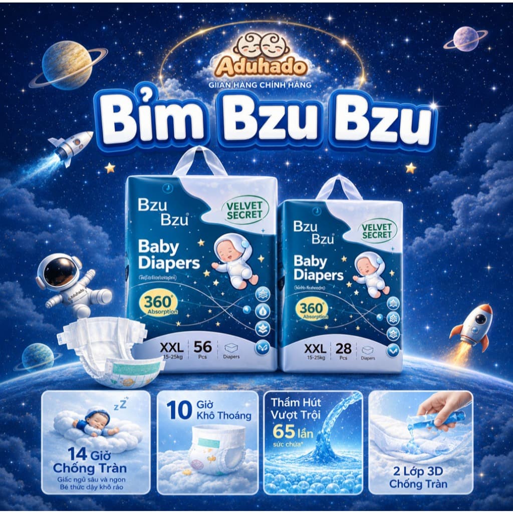 Tã Bỉm BZU BZU Velvet Breeze 1 bịch cho bé Siêu Mỏng Thoáng Khí Dịu Nhẹ Cho Da Nhạy Cảm