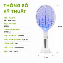 Vợt Muỗi Tự Động Kiêm Đèn Bắt Muỗi Có Chân Đế GD325 - Vợt Đánh Muỗi Để Bàn Kèm Dây Sạc USB 6