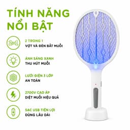 Vợt Muỗi Tự Động Kiêm Đèn Bắt Muỗi Có Chân Đế GD325 - Vợt Đánh Muỗi Để Bàn Kèm Dây Sạc USB 8
