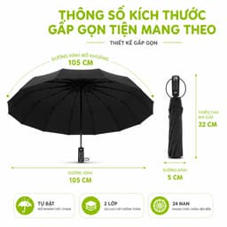 Ô Dù Che Nắng Mưa 2 Lớp 12 Nan Chống Tia UV GD324 - Ô Che Mưa Tự Bật Gấp Gọn Đóng Mở 2 Chiều 7