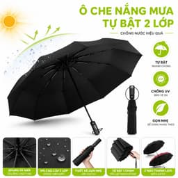 Ô Dù Che Nắng Mưa 2 Lớp 12 Nan Chống Tia UV GD324 - Ô Che Mưa Tự Bật Gấp Gọn Đóng Mở 2 Chiều 2