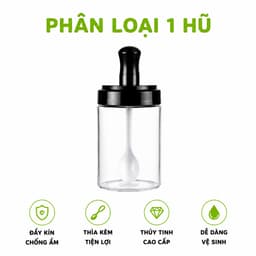 Bộ Hũ Gia Vị Thủy Tinh Nắp Nhựa Kèm Thìa Tiện Lợi GD322 - Lọ Đựng Gia Vị Nhà Bếp Kèm Thìa Tiện Lợi 8