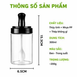Bộ Hũ Gia Vị Thủy Tinh Nắp Nhựa Kèm Thìa Tiện Lợi GD322 - Lọ Đựng Gia Vị Nhà Bếp Kèm Thìa Tiện Lợi 6