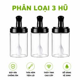 Bộ Hũ Gia Vị Thủy Tinh Nắp Nhựa Kèm Thìa Tiện Lợi GD322 - Lọ Đựng Gia Vị Nhà Bếp Kèm Thìa Tiện Lợi 9