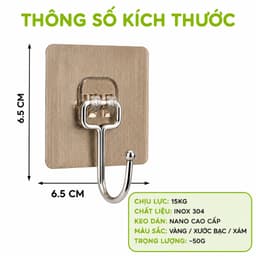 Móc Dính Dán Tường Chịu Lực Cài Mũ Nón GD314 - Miếng Dán Tường Chịu Lực Treo Chìa Khóa 15kg Vỉ Đơn 6
