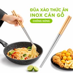 Đũa Xào Nấu Thức Ăn Inox Cán Gỗ Rãnh Chống Trượt GD312 - Đũa Nấu Ăn Cán Gỗ Chống Nóng Cao Cấp 2