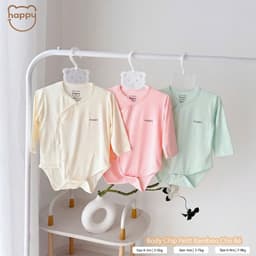 #101 Bộ Body Sơ Sinh Happy Kids Chất Petit Bamboo QC Cài Chéo Cúc Bấm Mềm Mại Họa Tiết Đơn Giản Đáng Yêu 4