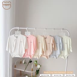 #101 Bộ Body Sơ Sinh Happy Kids Chất Petit Bamboo QC Cài Chéo Cúc Bấm Mềm Mại Họa Tiết Đơn Giản Đáng Yêu 1