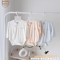 #101 Bộ Body Sơ Sinh Happy Kids Chất Petit Bamboo QC Cài Chéo Cúc Bấm Mềm Mại Họa Tiết Đơn Giản Đáng Yêu 7