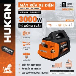 Máy rửa xe điện Hukan G2-R8LUX , Công suất 3000w, Dây 20 mét, Lưu lượng 12 lít/phút - Motor đồng 100% 1
