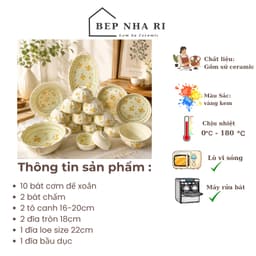 Bộ Bát Đĩa Gốm Sứ Họa Tiết Hoa Cúc Vàng CAO CẤP Dùng Cho Bữa Ăn Gia Đình, Quà Tặng Tân Gia Ý Nghĩa 2
