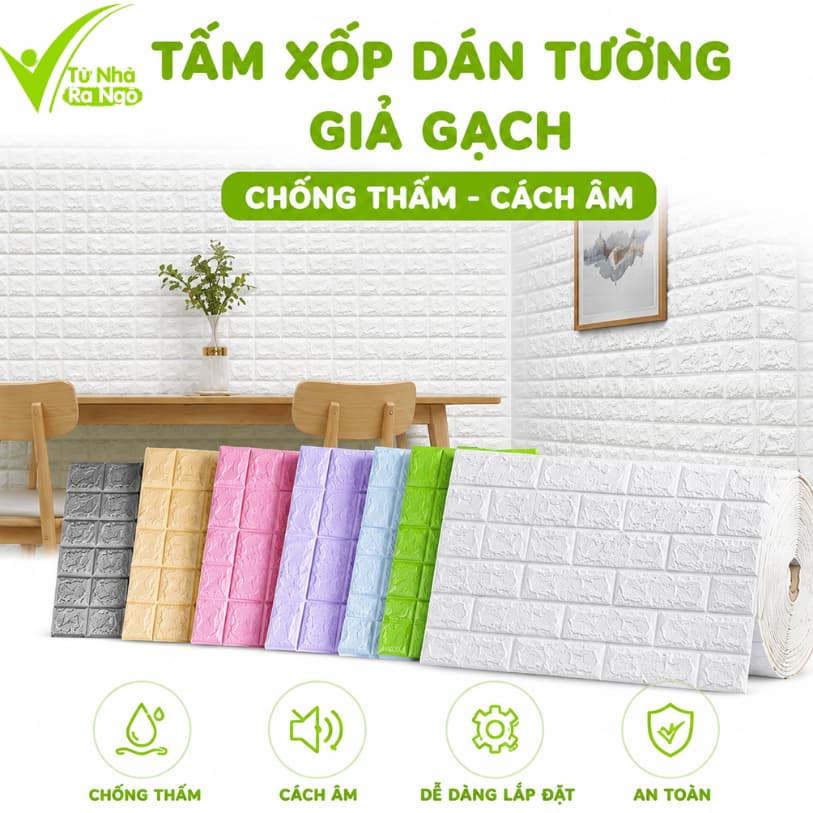 Xốp Dán Tường Giả Gạch 3D Đủ Màu 70cm x 77cm GD291 - Tấm Xốp Dán Tường Chổng Thấm Cách Nhiệt