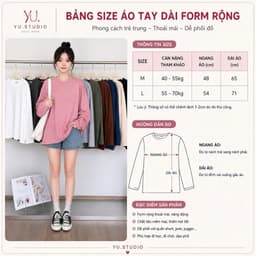 Áo thun YUSTUDIO3158, áo thun tay dài form rộng chất cotton khô, áo thu đông mẫu Trơn Tay Dài 3